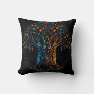 Tree of Life in full Stained Glass Mosaic Colour Throw Pillow