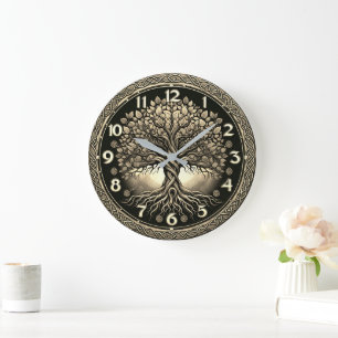 Tree of Life in Gold Large Clock