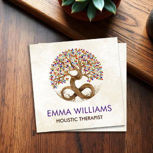 Tree of Life - Infinity - Rainbow/Chakra Leaves Sq Square Business Card
