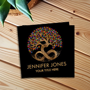 Tree of Life - Infinity - Rainbow/Chakra Leaves Square Business Card