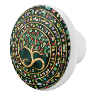 Tree of Life - Infinity Spiral - Colourful geodes Ceramic Knob