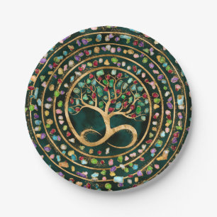 Tree of Life - Infinity Spiral - Colourful geodes Paper Plate