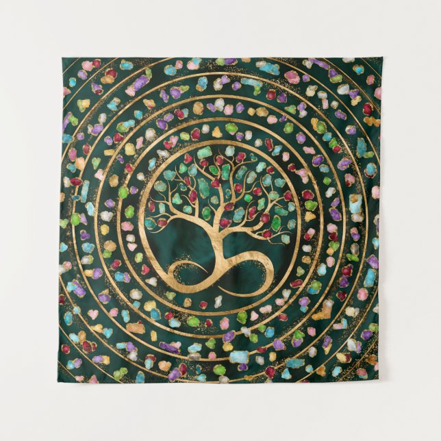 Tree of Life - Infinity Spiral - Colourful geodes Tapestry (Front)