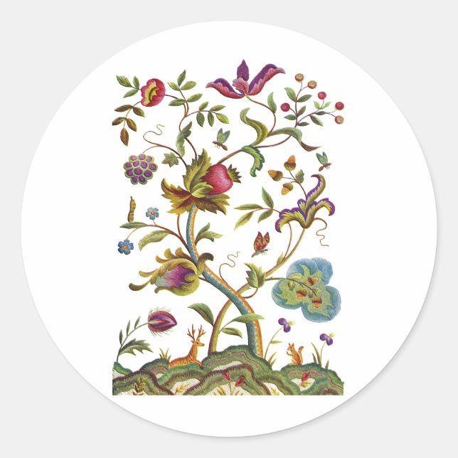 Tree of Life Jacobean Embroidery Classic Round Sticker (Front)