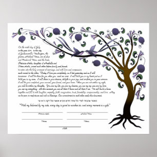 Tree of Life ketubah with a Hebrew quote (mauve L) Poster
