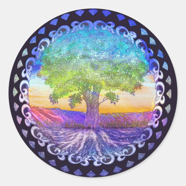 Tree of Life Love, Peace, Balance Classic Round Sticker (Front)