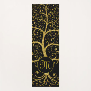 Tree of Life Luxury Monogram Gold Black Yoga Mat