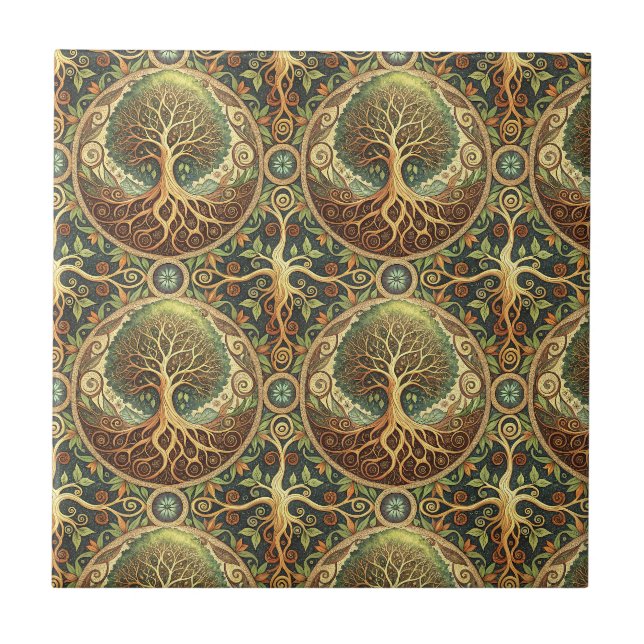 Tree of Life Mandala Spiritual Design Pattern Art Tile (Front)