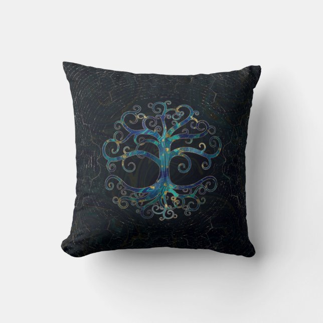 Tree of life Marble and Gold Throw Pillow (Front)