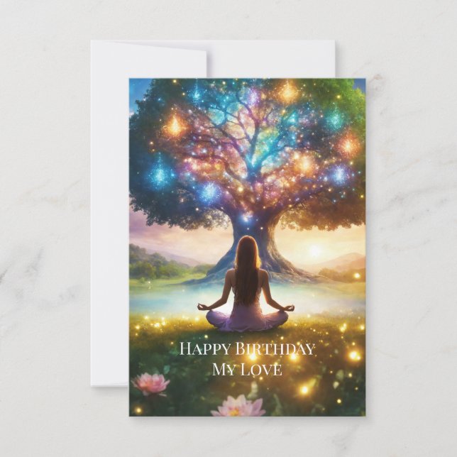 Tree of life & Meditation shiny lights colourful Invitation (Front)