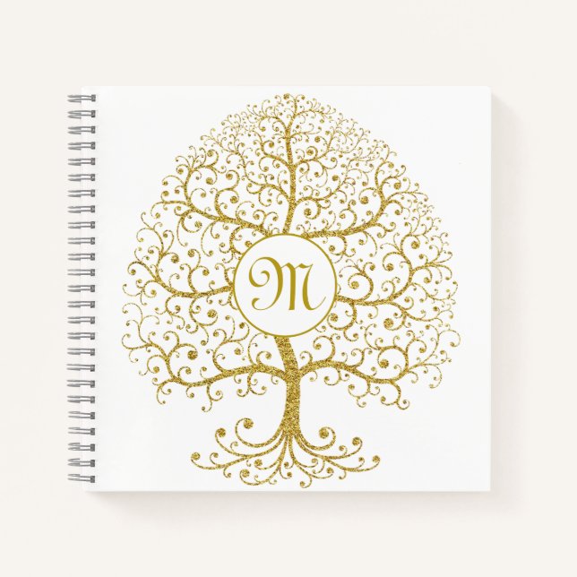 Tree of Life Monogram Modern Gold Luxury Notebook (Front)