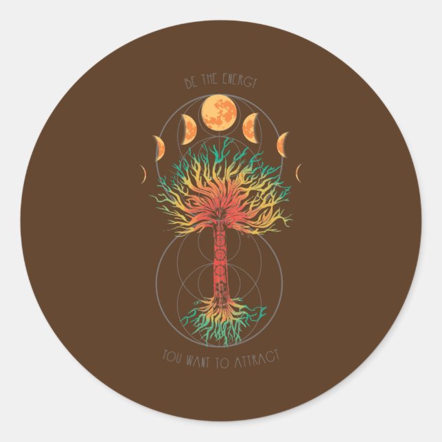 Tree Of Life Moon Phases Chakra  Classic Round Sticker (Front)