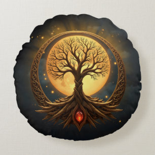 Tree of Life – Moonlit Enlightenment Round Pillow