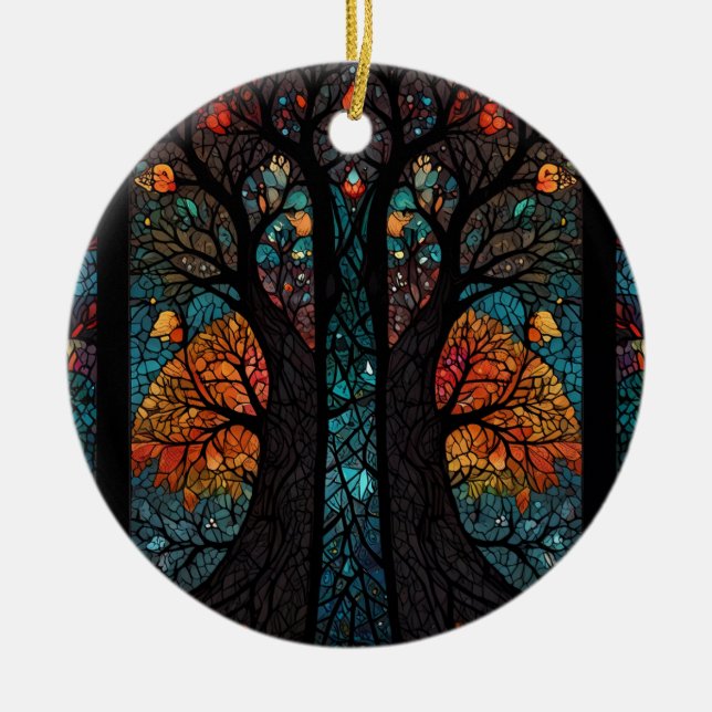 Tree of life mosaic stained glass effect ceramic ornament (Front)