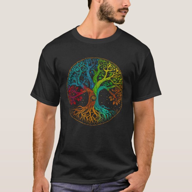 Tree of Life Nature Art Psychedelic Outdoor Rainbo T-Shirt (Front)