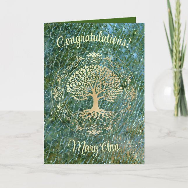 Tree of Life on Green Mosaic Any Occasion Card (Front)