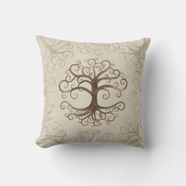 Tree of life Pastel Gold on Canvas Throw Pillow (Front)