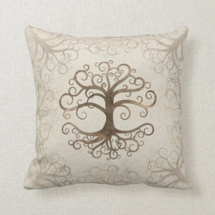Tree of life Pastel Gold on Canvas Throw Pillow