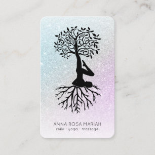 *~*  Tree of Life Pastel QR Zen Glitter Yoga Business Card