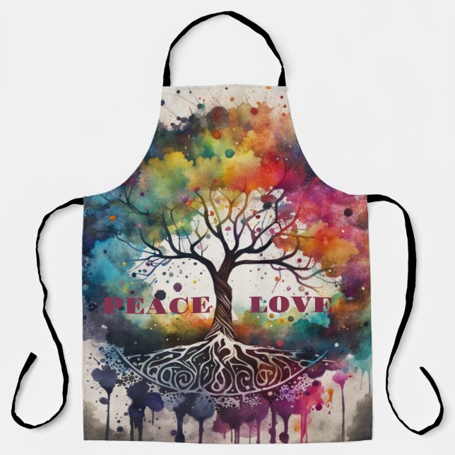 TREE OF LIFE. Peace, Love (editable) Apron (Front)