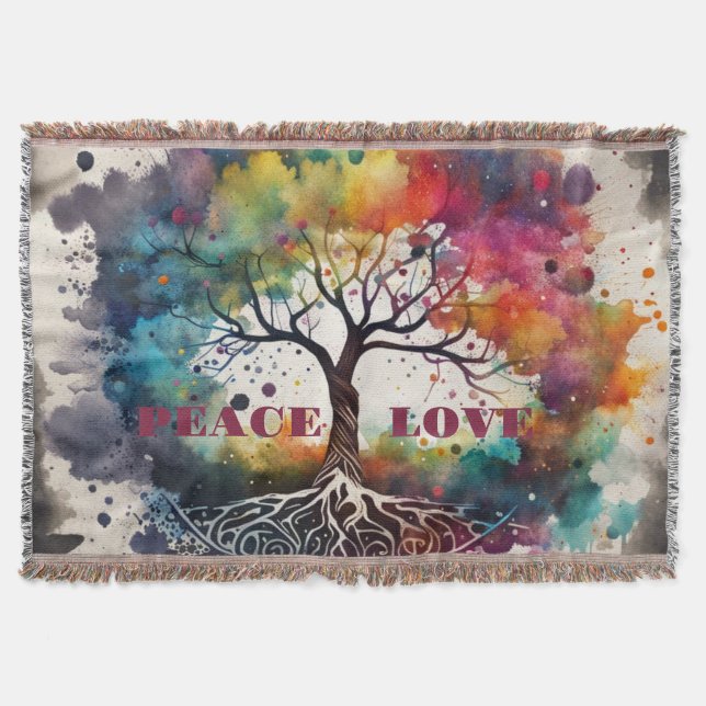 TREE OF LIFE. Peace, Love (editable) Throw Blanket (Front)