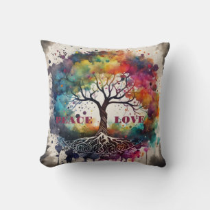 TREE OF LIFE. Peace, Love (editable) Throw Pillow