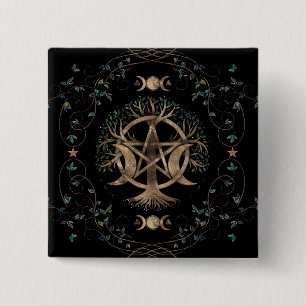 Tree of Life Pentagram Moon Ornament 2 Inch Square Button