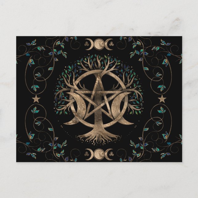 Tree of Life Pentagram Moon Ornament Postcard (Front)