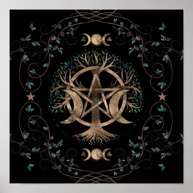 Tree of Life Pentagram Moon Ornament Poster (Front)