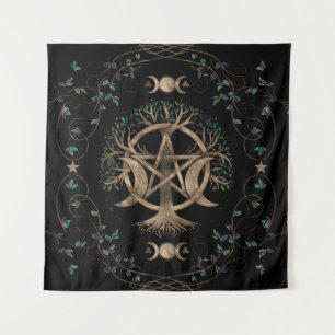 Tree of Life Pentagram Moon Ornament Tapestry