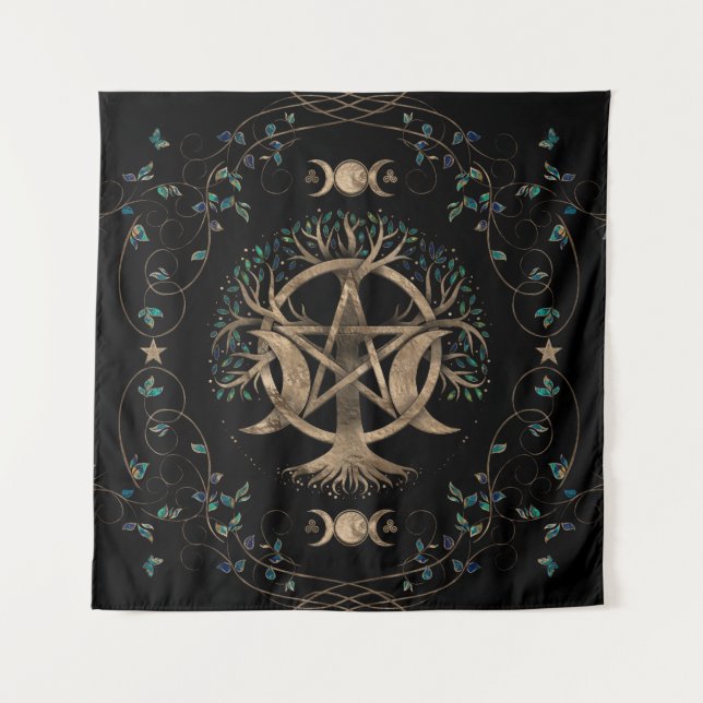 Tree of Life Pentagram Moon Ornament Tapestry (Front)