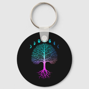 Tree Of Life Phases Of The Moon Vintage Retro Yoga Keychain