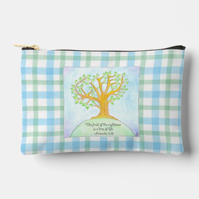 Tree of Life Plaid Accessory Pouch (Front)