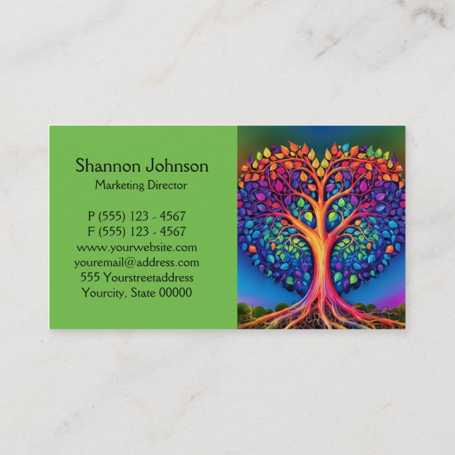 Tree of Life Rainbow Hearts and Love Business Card (Back)