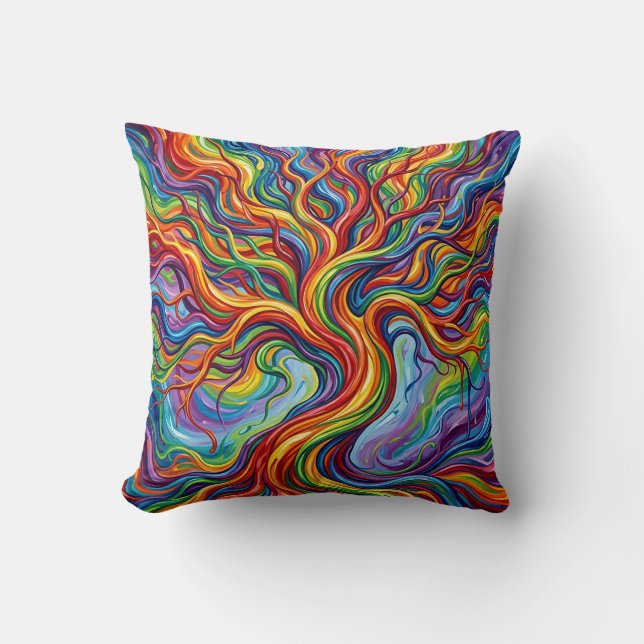 Tree of Life Rainbow Throw Pillow (Front)