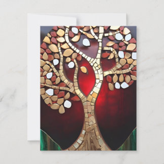 Tree of life Red Gold Glow Flat Holiday Card