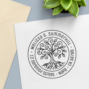 Tree of Life Round Address V2 Self-inking Stamp