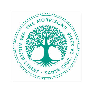 Tree Of Life Round Family Name & Return Address Se Self-inking Stamp