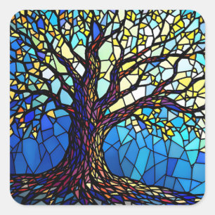 Tree of Life Shattered Glass Mosaic Square Sticker