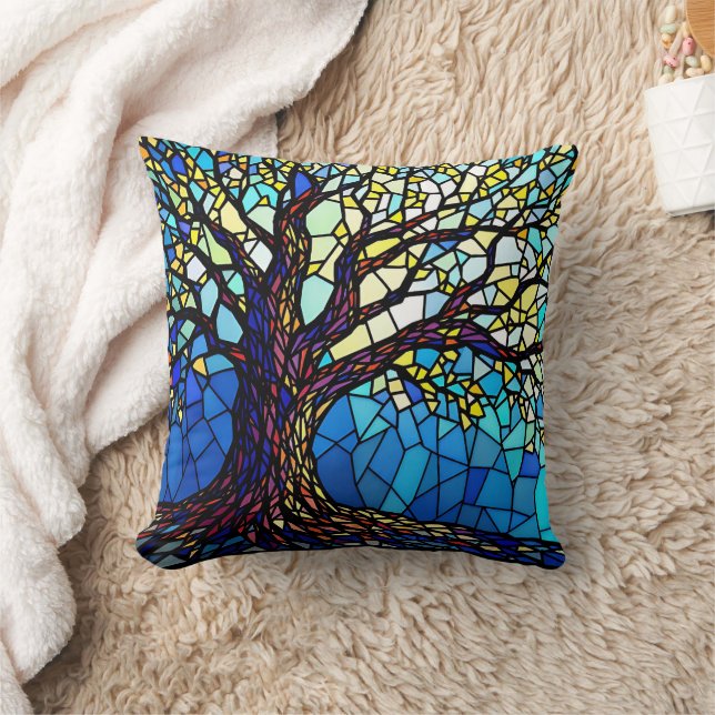 Tree of Life Shattered Glass Mosaic Throw Pillow (Blanket)