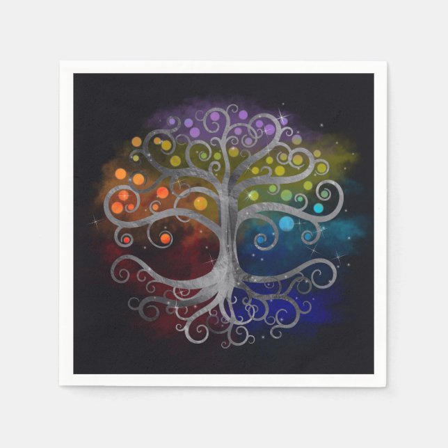 Tree of life Silver Swirl Napkin (Front)