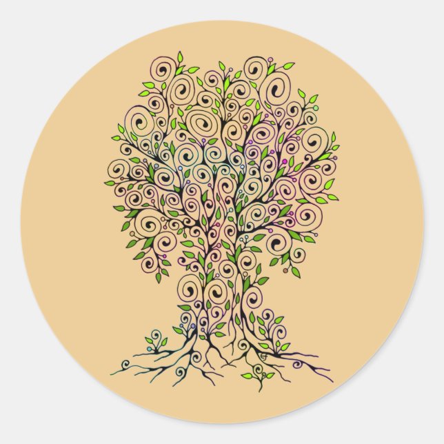 Tree Of Life - Spirals Leaves Fruits 1 Classic Round Sticker (Front)