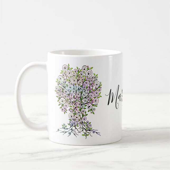 Tree Of Life - Spirals Leaves Fruits 1 Coffee Mug (Left)