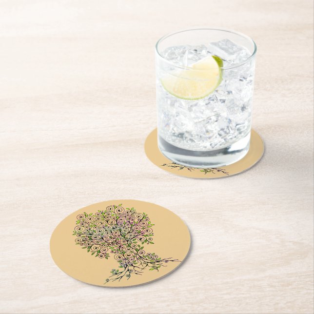 Tree Of Life - Spirals Leaves Fruits 1 Round Paper Coaster (Insitu)