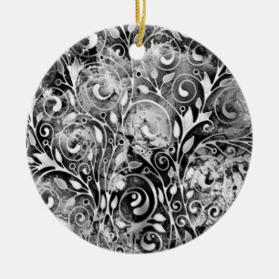 Tree Of Life - Spirals Leaves Grunge Style 1 Ceramic Ornament
