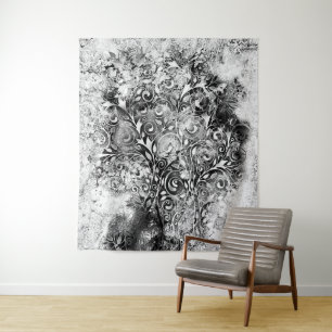 Tree Of Life - Spirals Leaves Grunge Style 1 Tapestry
