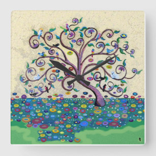 Tree of life square wall clock