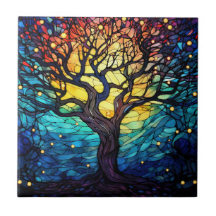 Tree of Life Stained Glass Ceramic Tile