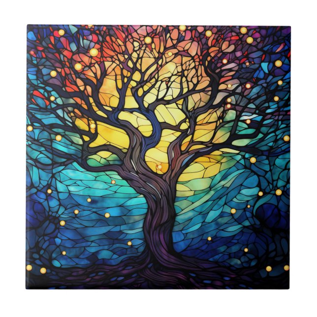Tree of Life Stained Glass Ceramic Tile (Front)