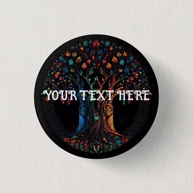 Tree of Life Stained Glass Mosaic  1 Inch Round Button (Front)